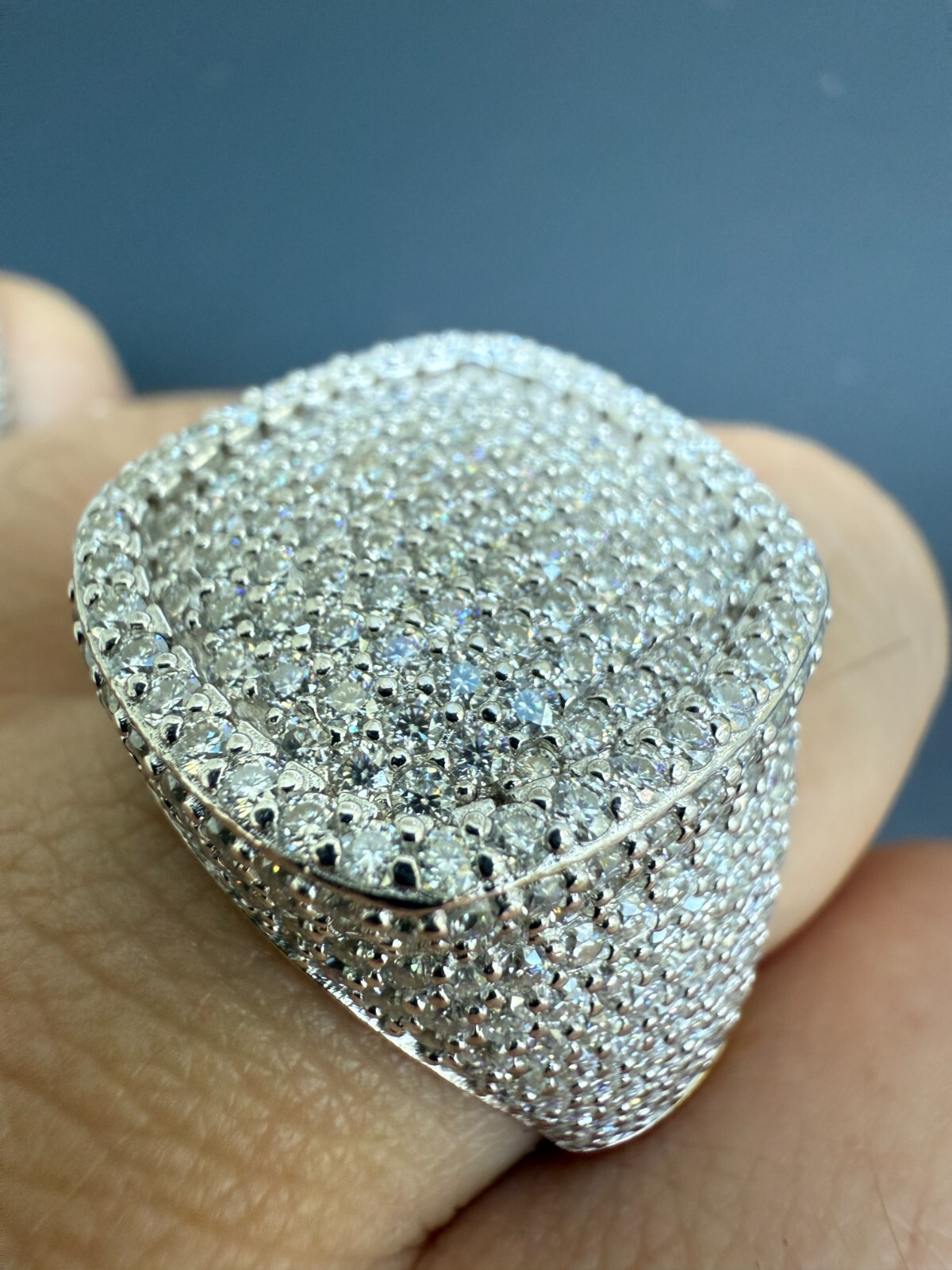 MOISSANITE Mens Large Fully 3D Square Dome Iced Hip Hop Ring 925 Sterling Silver