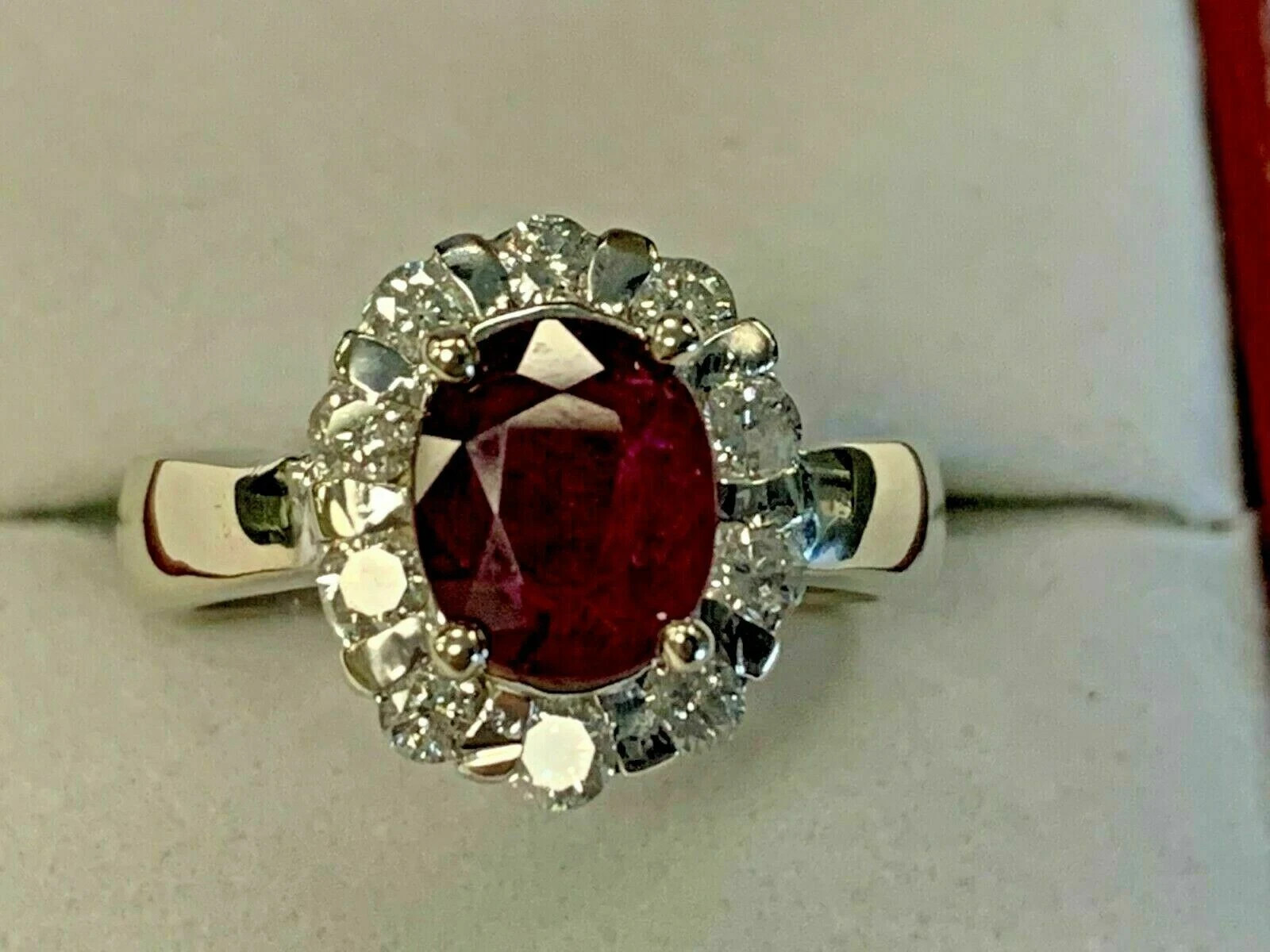 3.60 Ct Oval Cut Natural Ruby Diamond Engagement Ring 14K Solid White Gold 6