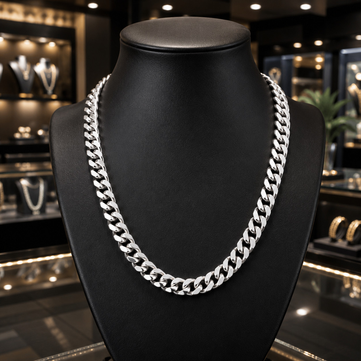11mm Silver Curb Chain Necklace – 22″ Stainless Steel Heavy Link for Men & Unise