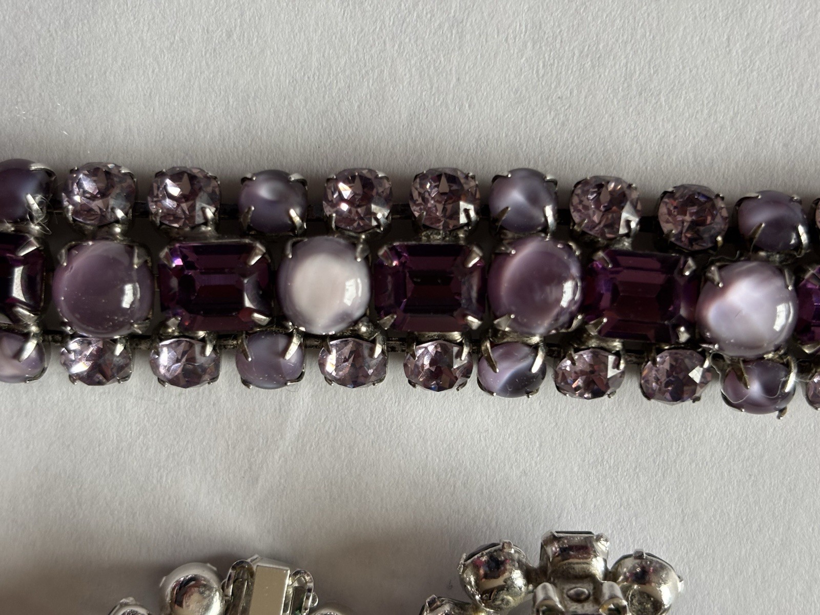 Vintage Purple Rhinestone Bracelet No Mark Great Condition 7” Silver Tone