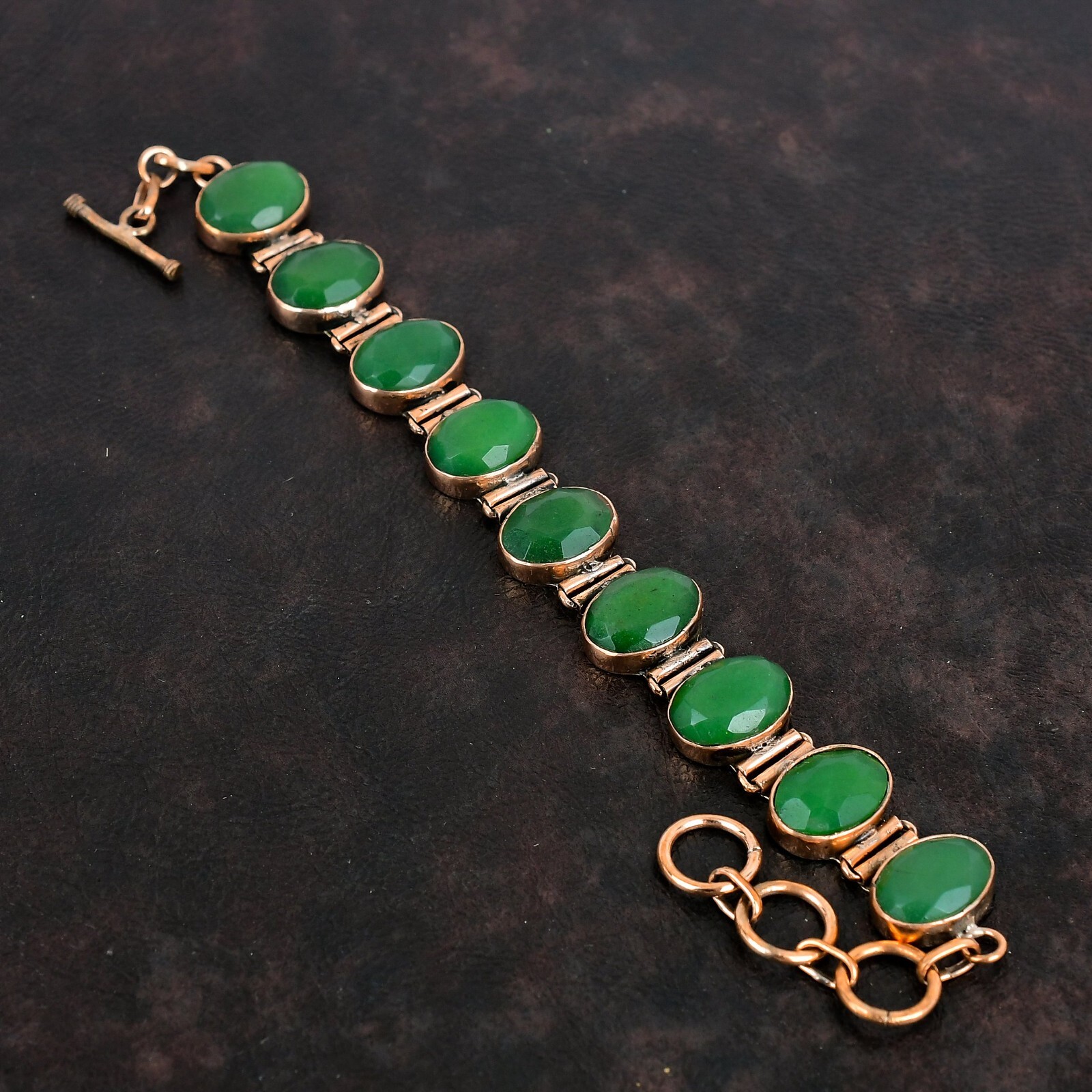 Valentines Sale Copper Oval Zambian Emrald Stone Bezel Wife Handcrafted Bracelet