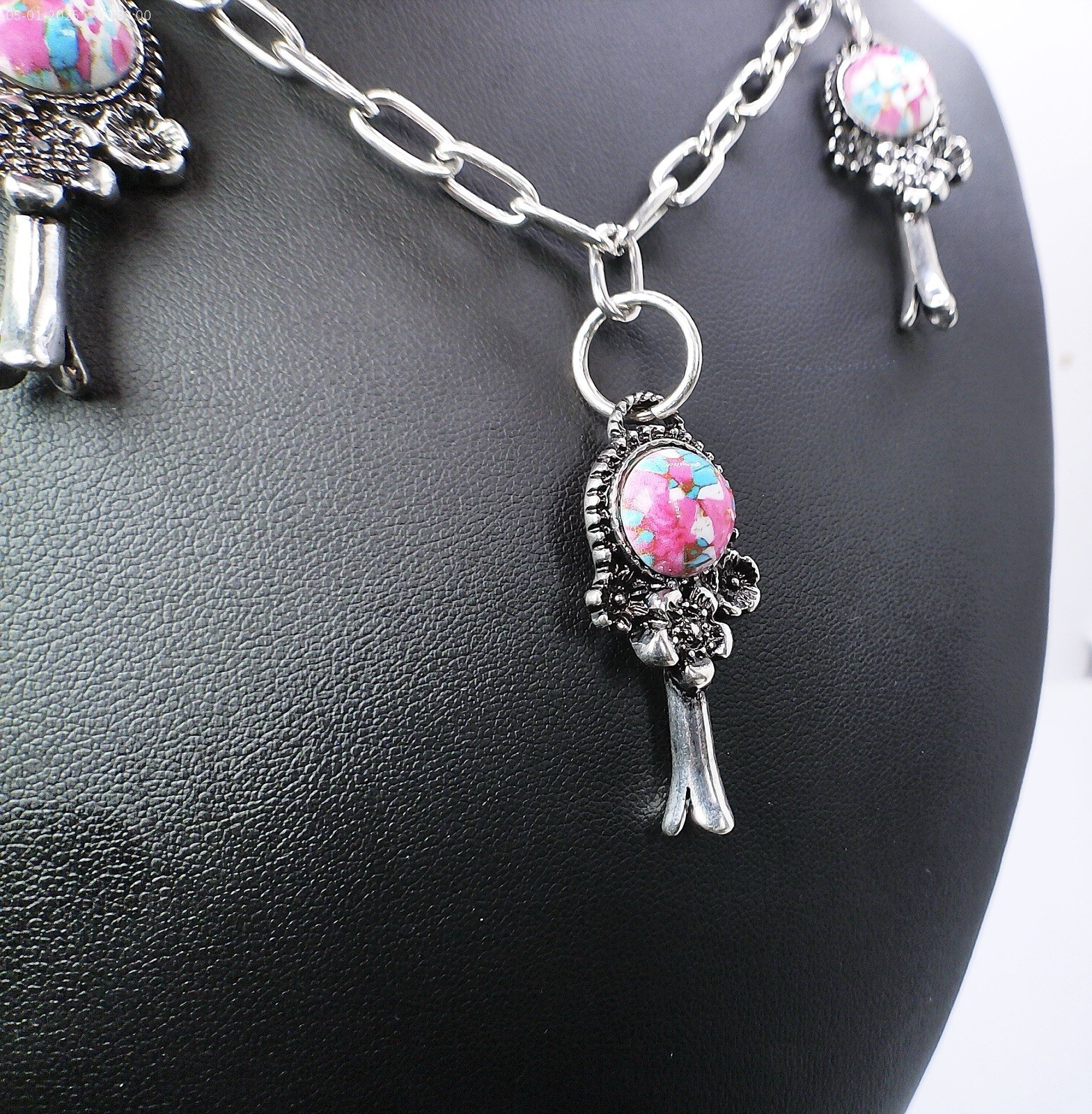 Boho Cowgirl Western Cotton Candy Charm Statement Necklace on Paperclip Chain