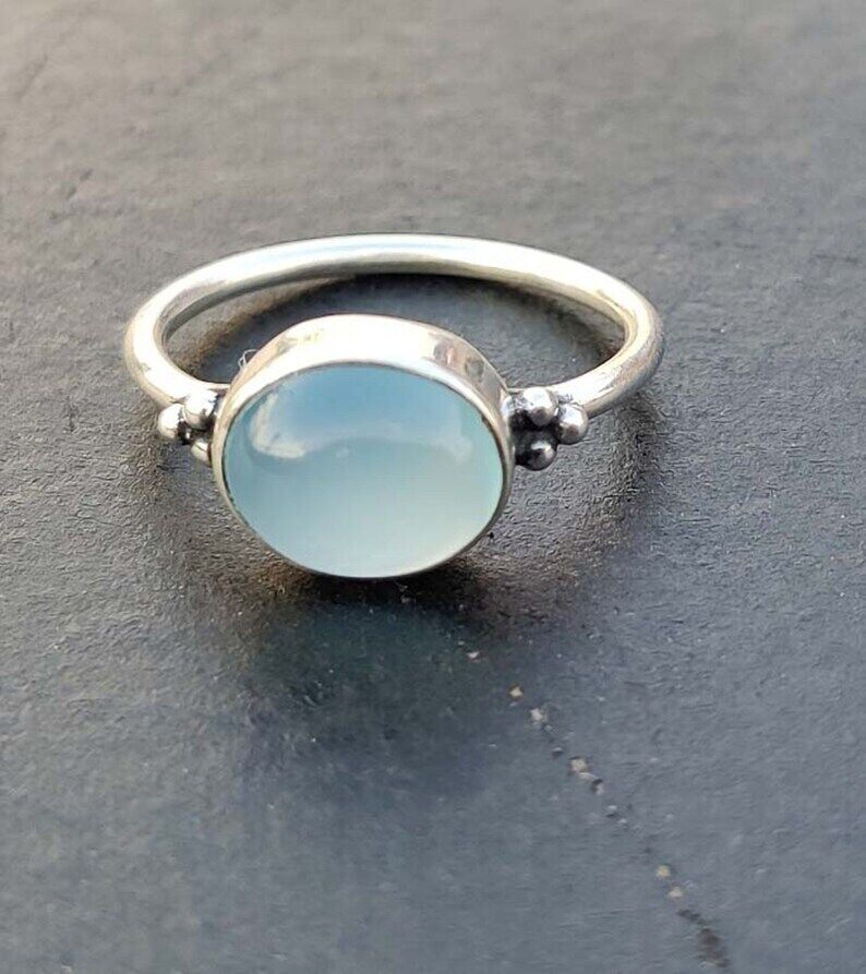 Aqua Chalcedony Women Ring Solid 925 Silver Handmade Dainty Ring All Size SR200