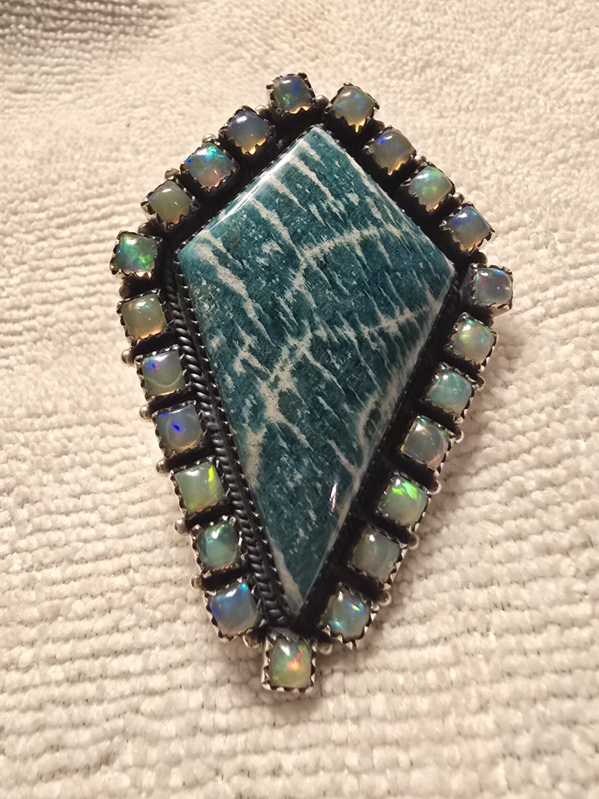 Massive Amazonite & Opal Gemstone Sterling Silver Adjustable Kite Ring
