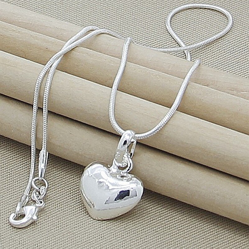 Shimmering Elegance 925 Sterling Silver Heart Pendant Necklace Chain Accessories