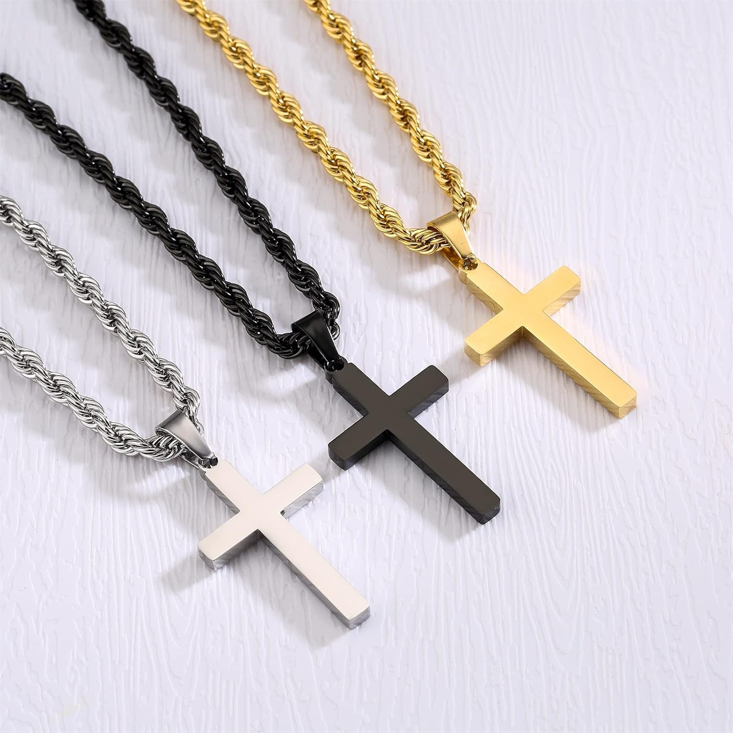 Cross Necklace for Men Boys, Layered Stainless Steel Cross Pendant Figaro Link R