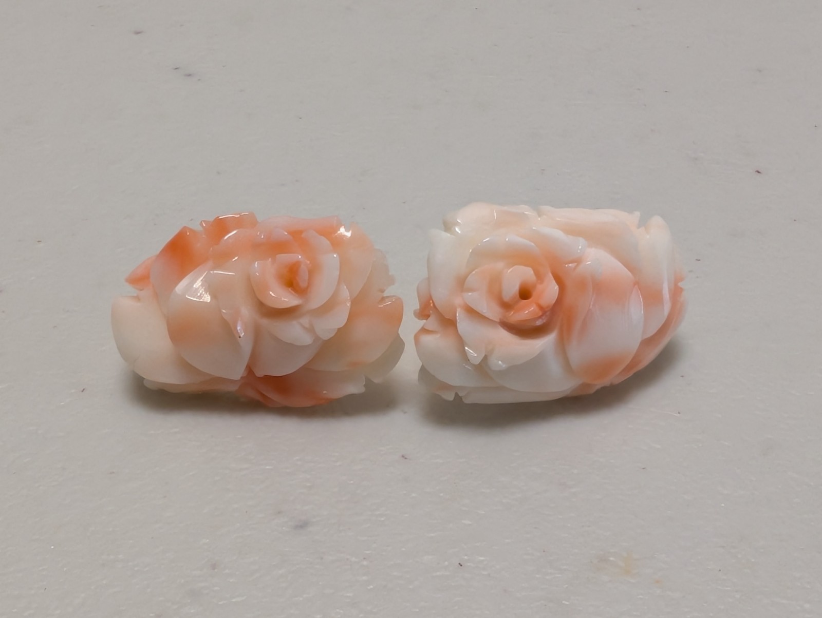 Vintage Pink Coral Angel Skin Carved Rose Screw On Earrings ~ No Drill Holes