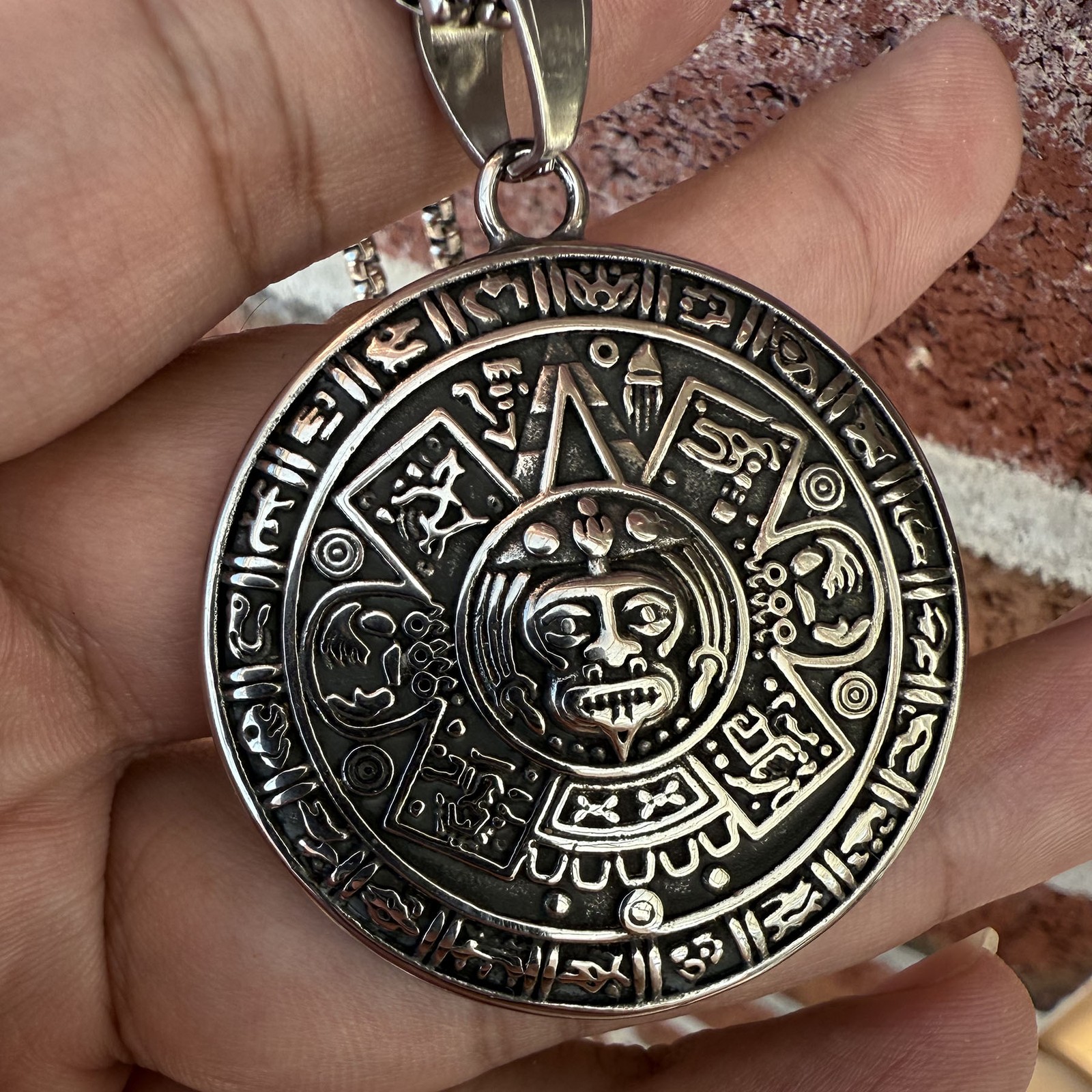 JXC Mens Mexico Mexican Aztec Mayan Sun Calendar Pendant Necklace For Men Women