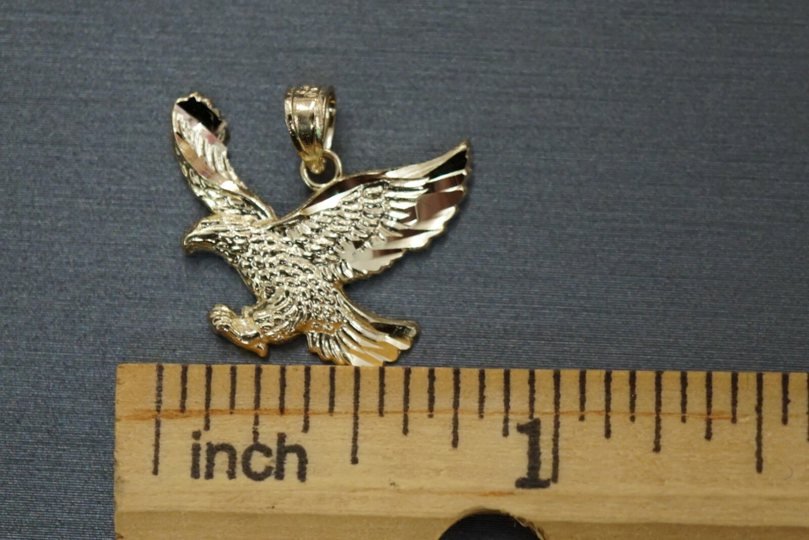 14K Solid Yellow Gold High Polished Diamond Cut Eagle Charm Pendant.