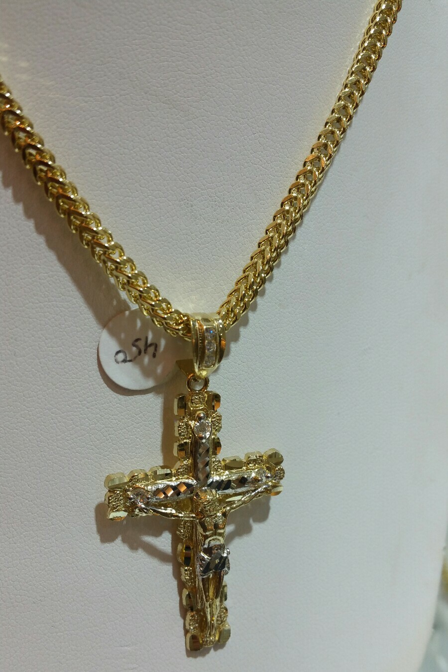 Real 10k Yellow Gold Mens Jesus Cross Charm/Pendant with 22″ franco chain