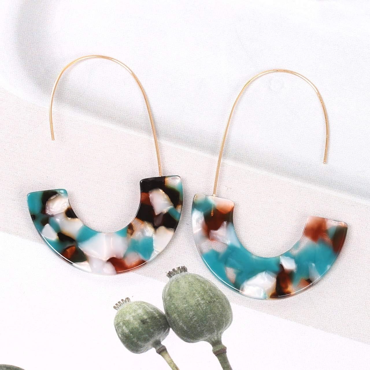 Acrylic Earrings Tortoise Hoop Resin Drop Dangle Jewelry Women