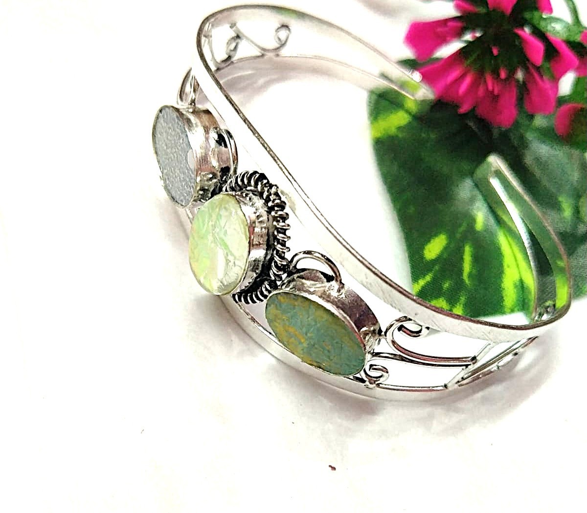 Multicolor Gemstone Handamde 925 Sterling Silver Jewelry Cuf Bracelet Adjustable