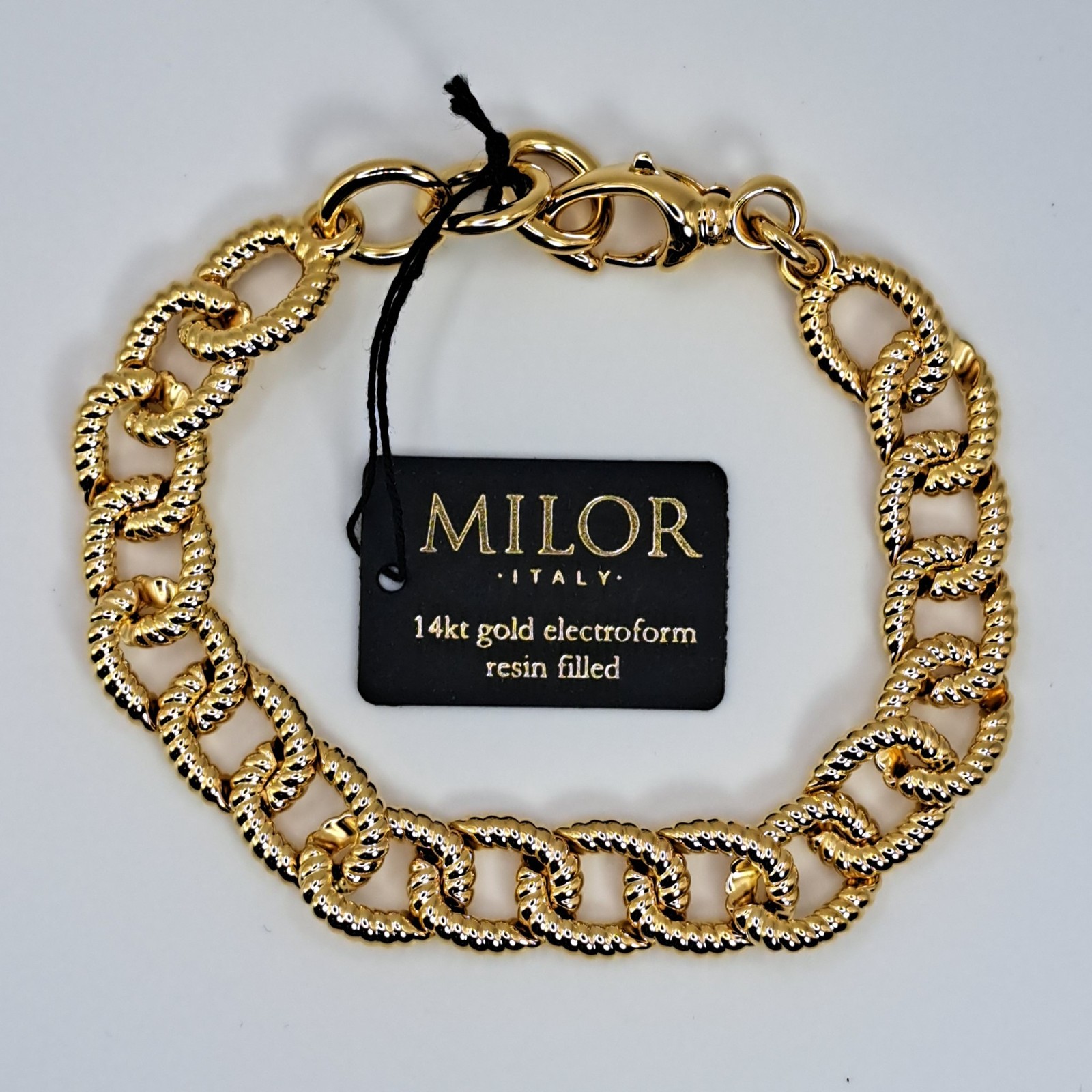MILOR 14K Yellow Gold Resin Core Textured Cable Link Bracelet Adj 7.5-8.5″ NEW