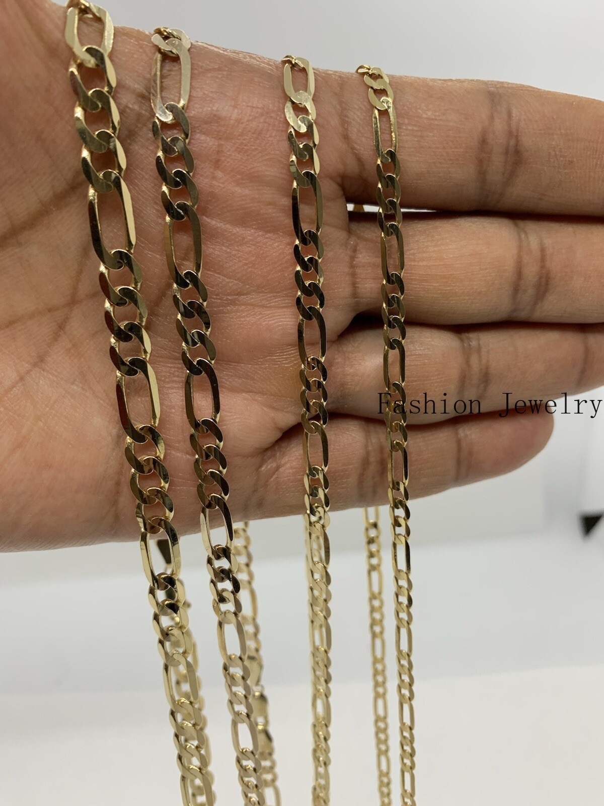 14K Solid Yellow Gold Figaro Link Chains Necklace Men’s/Women’s 4mm-6mm 18″-30″