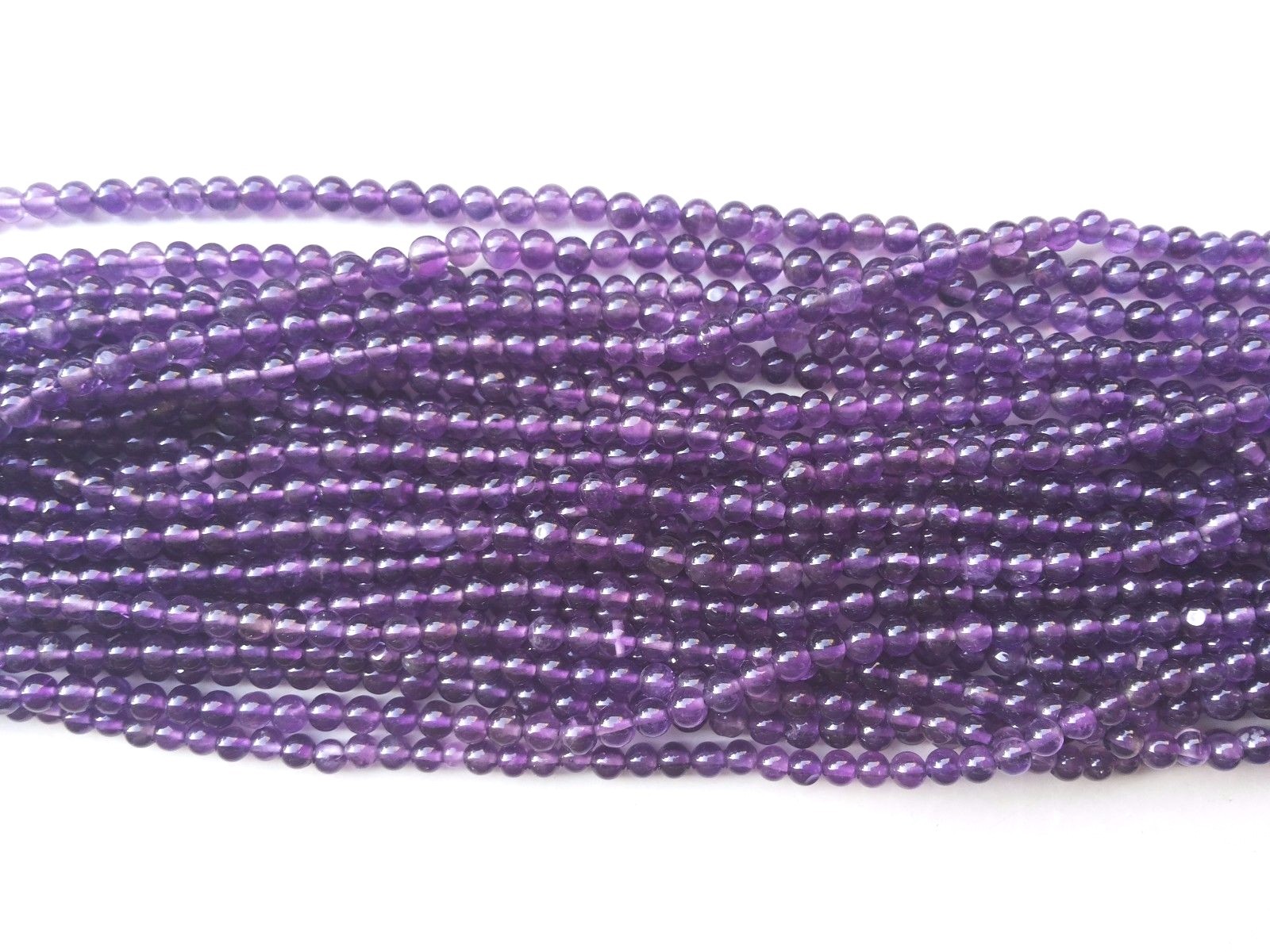 5 Strand Natural Amethyst Round Ball Smooth 4-4.5mm Amethyst Loose Beads 12″inch