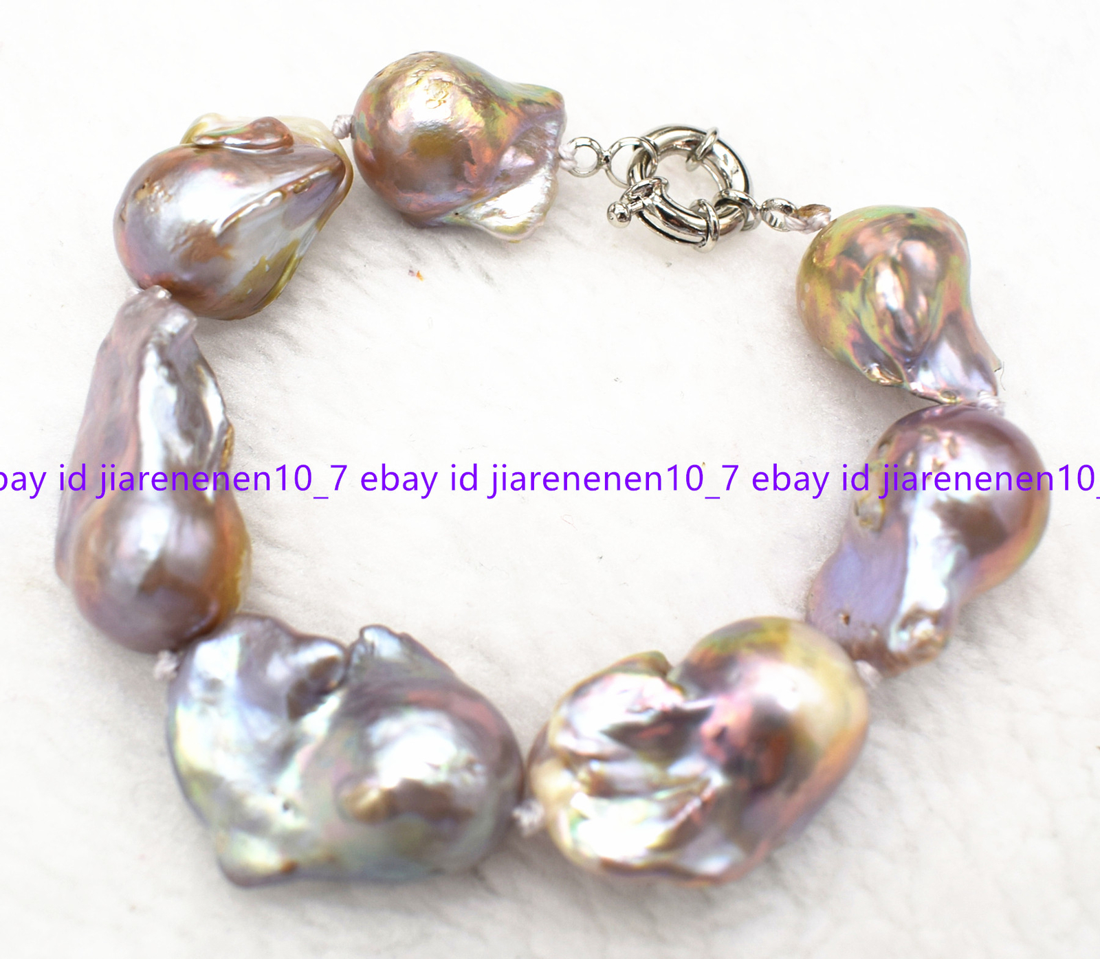 LARGE 15-20MM NATURAL Purple BAROQUE Edison Keshi PEARL Bracelet 7.5 Inch