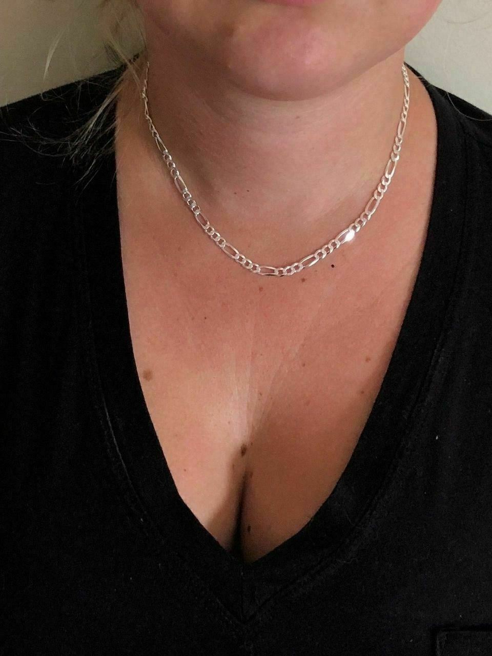 Solid 925 Sterling Silver Figaro Chain Necklace ITALY Men Women 4mm 16-30″