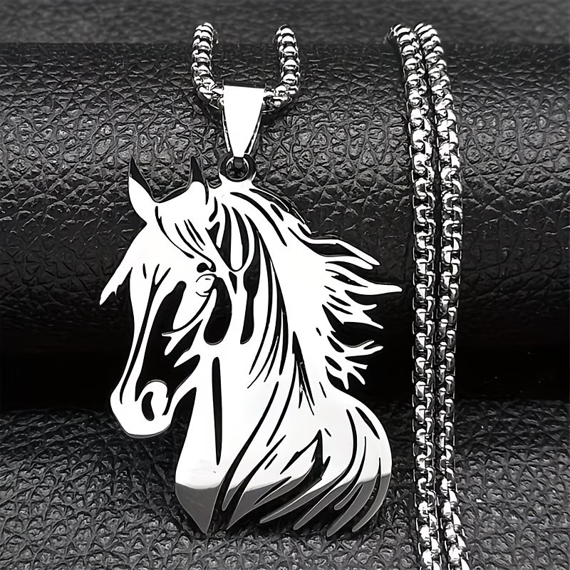 Western Equestrian Antique SILVER Horse Necklace