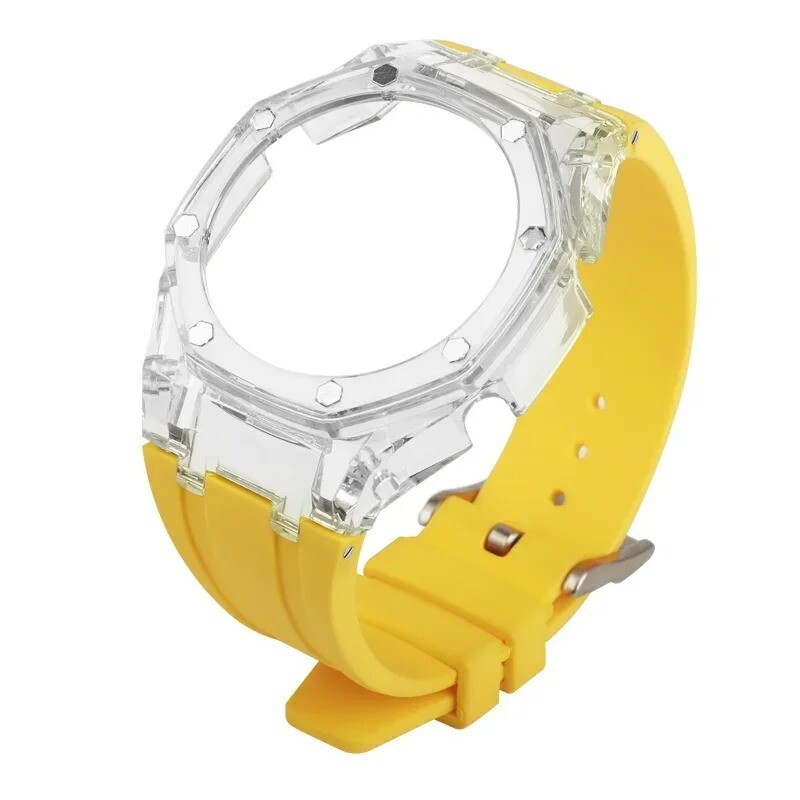 Transparent Case Bezel With Rubber Band Strap Mod Kit For Casio GA2100/GA2110