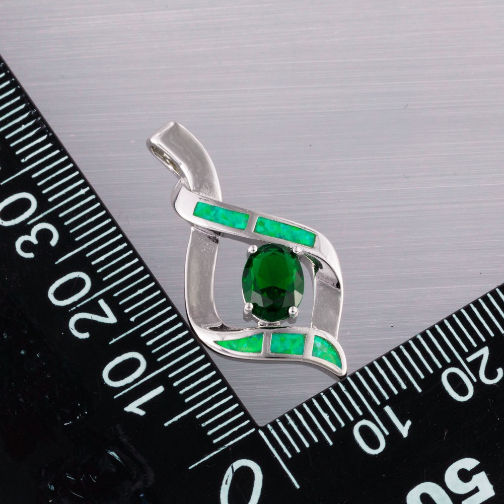6×8 Simulated Emerald Green Fire Opal Silver Filled Jewelry Necklace Pendant