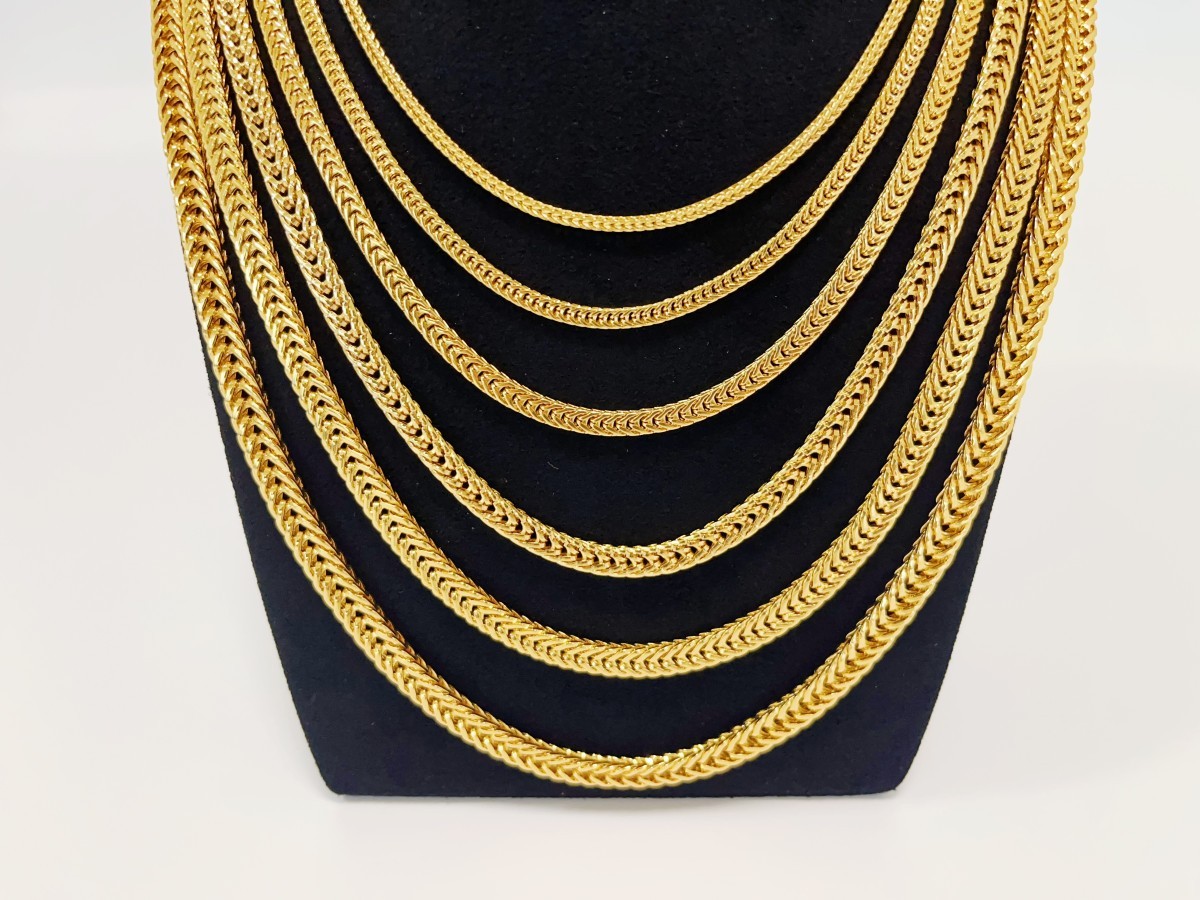 18K Yellow Gold 2mm-7mm Franco Square Box Chain Necklace Men Womens 18″- 28″