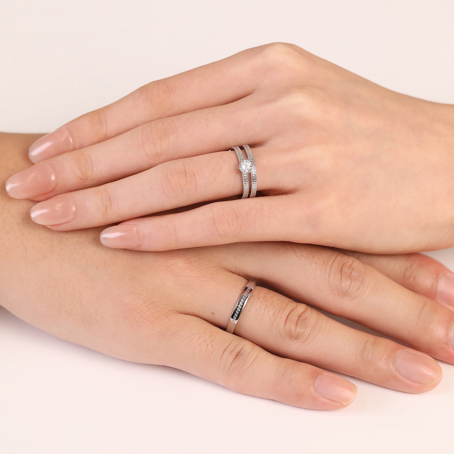 Meissa S925 Silver CZ Couple Ring Set of 3 Engagement Promise Anniversary Rings