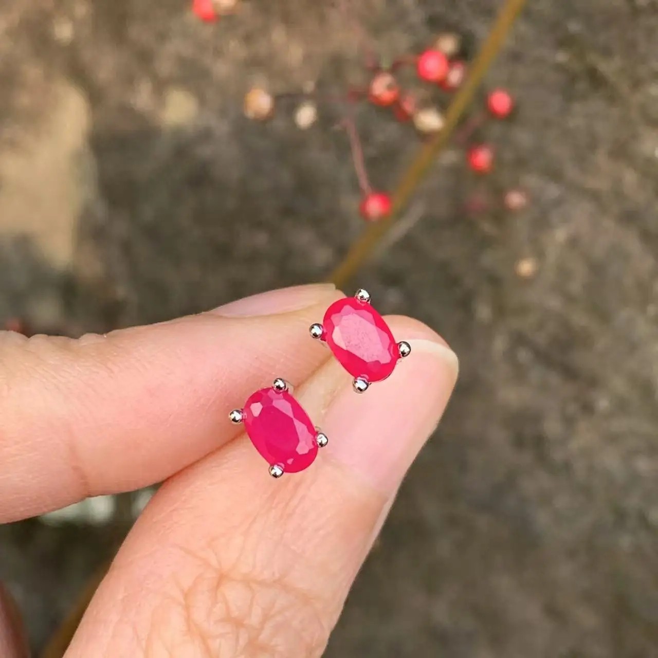 Oval Natural Ruby Earrings Women 925 Sterling Silver Stud Earring Party Jewelry.