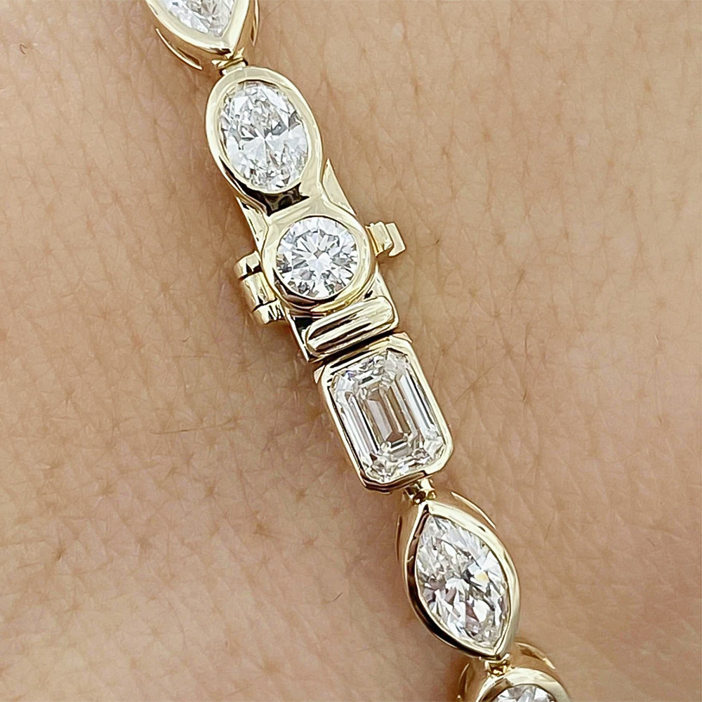Lab Grown Diamond Bezel Wedding Tennis Bracelet 10Ct 14k Solid Gold Multi Shape