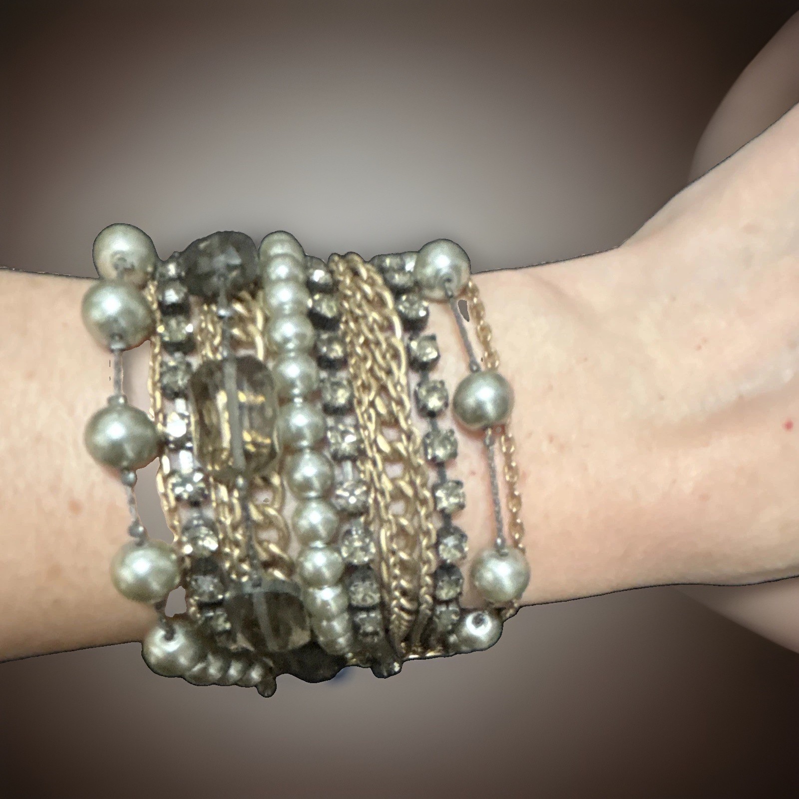 Vintage Signed Kenneth Cole NY 16- Strand Statement Link Bracelet Y2K Boho Gold