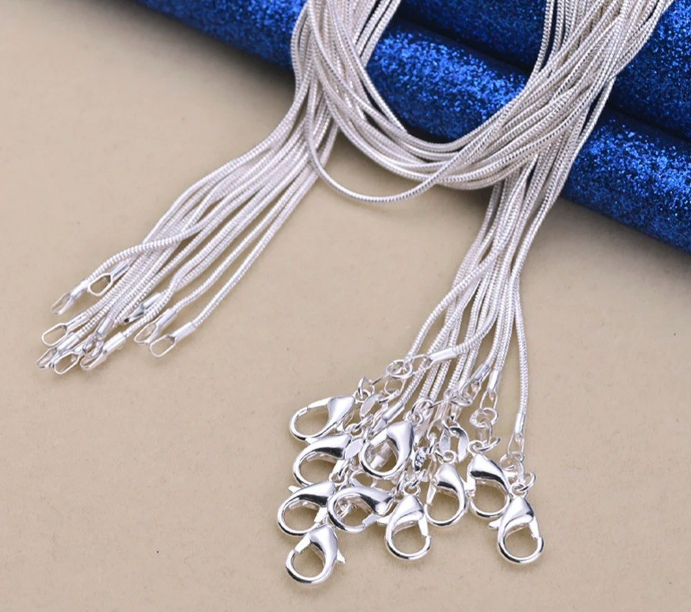Wholesale 925 Sterling Solid Silver 1MM 16-30Inch Snake Chain Necklace