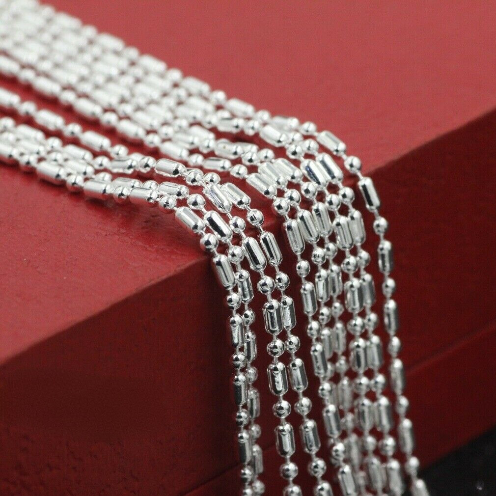 5pcs 925 Silver 16-30inch Necklace Bamboo Ball Chain Fashion Clavicle Jewelry
