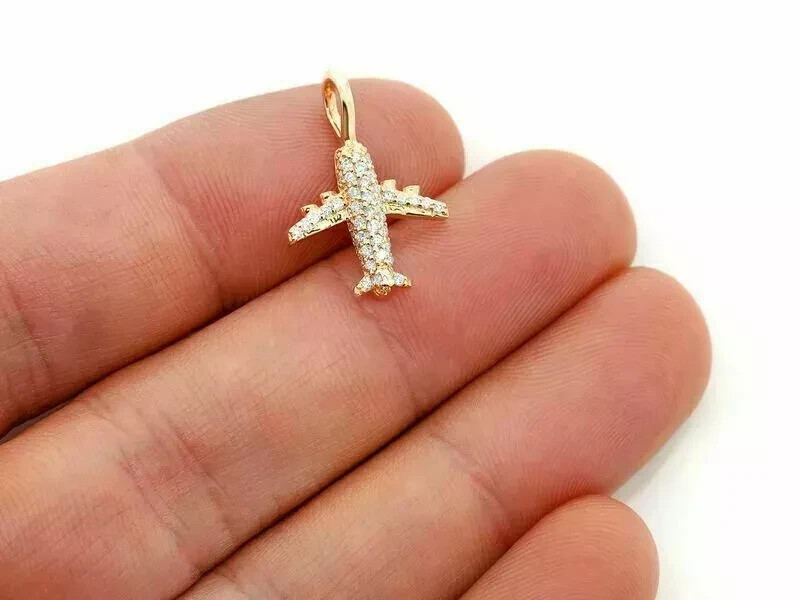 1.2CT Round Diamond Airplane Shape Pendant With Free Chain 14K Yellow Gold Over
