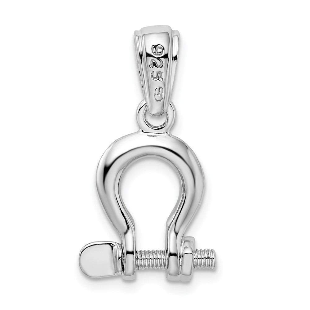 Sterling Silver Rhodium-Plated Polished 3D Medium Shackle Link Pendant L-1 Inch