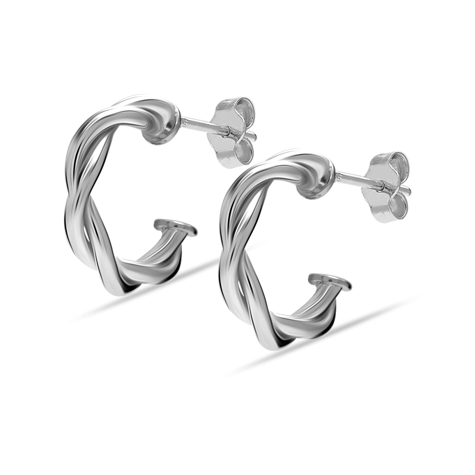 Rhodium-Plated Demi-Fine Sterling Silver Post Twisted Small C Hoop Earrings