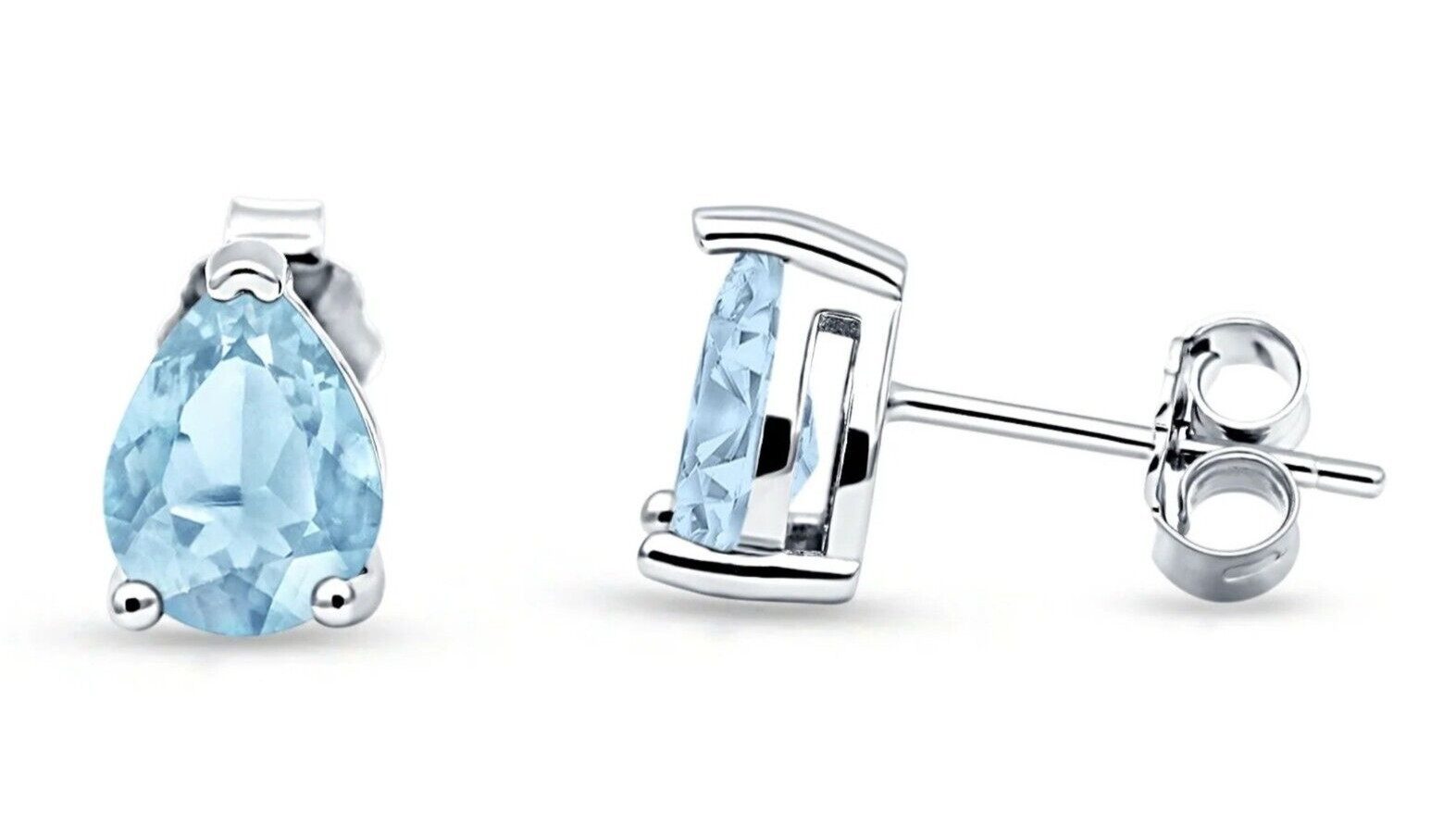 1.25 ct. Aquamarine Pear Shape Basket Stud Earrings Solid Sterling Silver