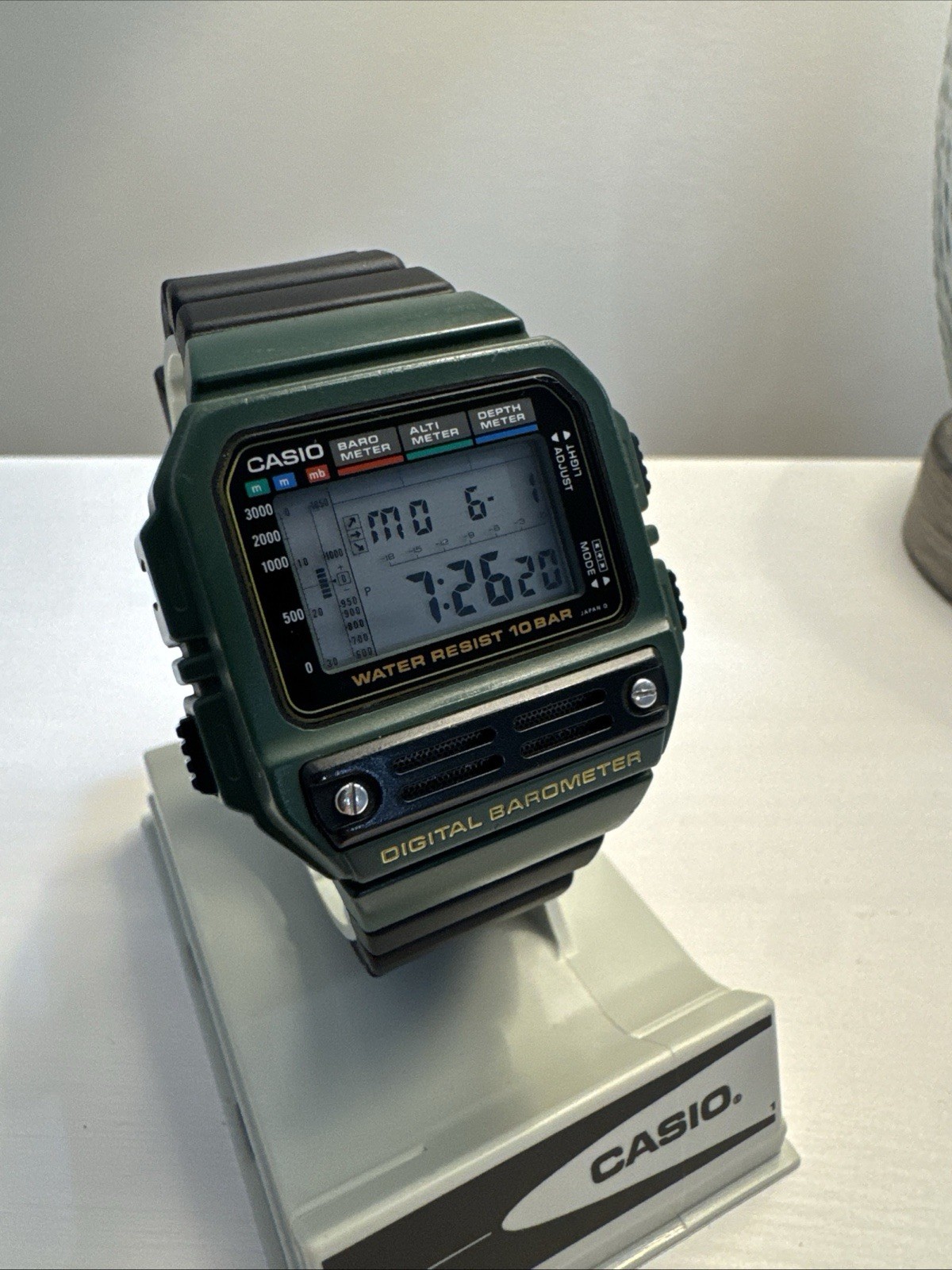 Casio BM-100WJ Men’s Digital Barometer Watch. Green Variation New Battery