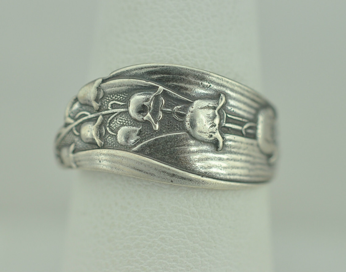 Dainty Solid 925 Sterling Silver Lily Of The Valley Flower Floral Spoon Ring