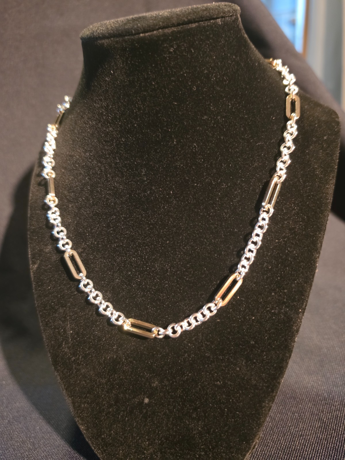 Lauren Ralph Lauren LRL Two Tone Paperclip Link Chain Necklace Silver Gold 17″
