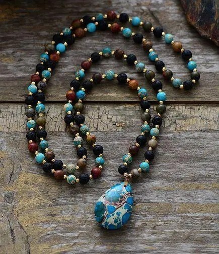 Natural Amazonite 108 Mala Bead Prayer Healing Amulet Unisex Women Necklace Gift