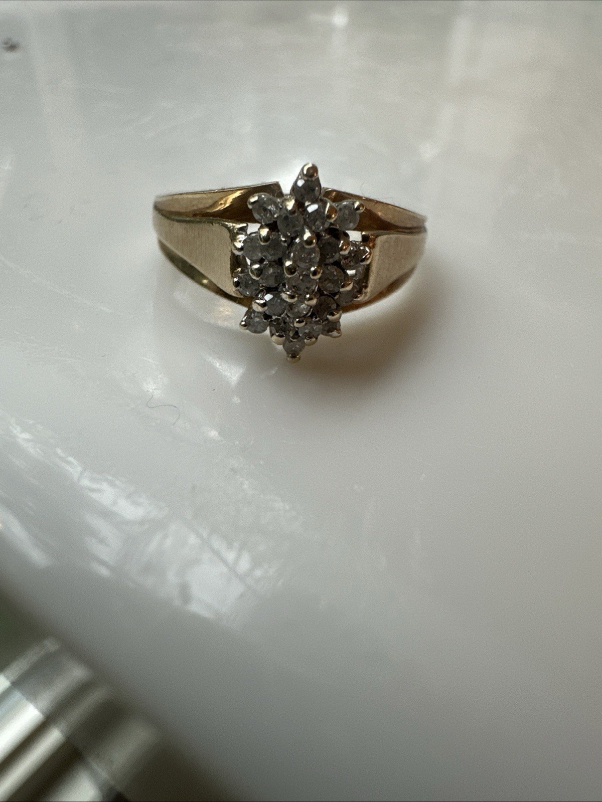 10K Yellow Gold Diamond ClusterCocktail Ring Marquise Style 2grams