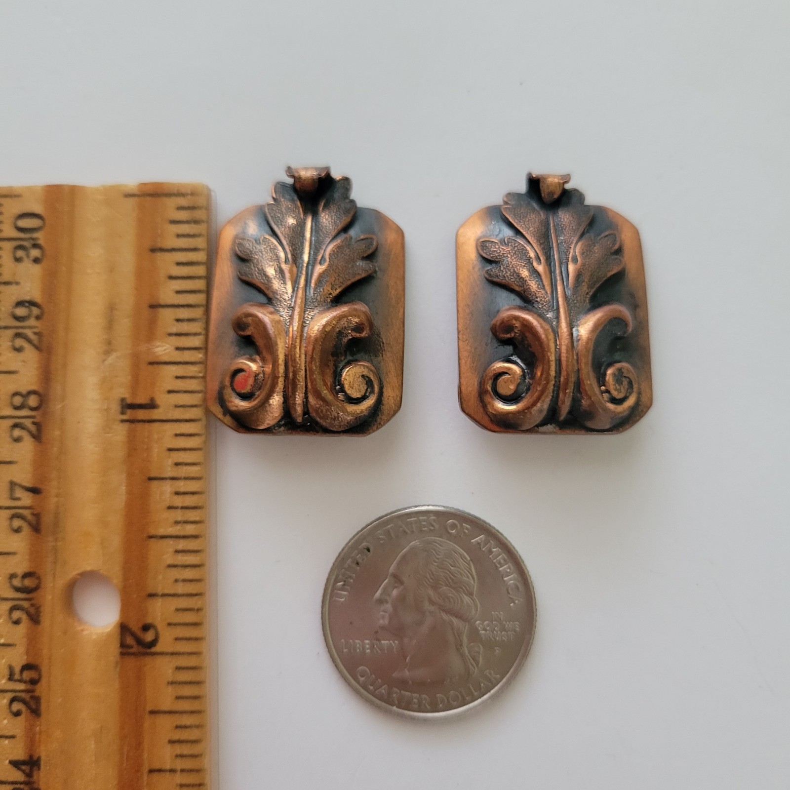 Vintage Signed Whiting & Davis Copper Clip On Earrings Art Beauty