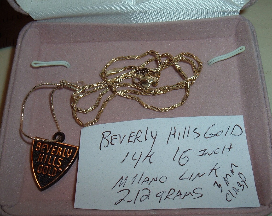 SOLID 14K ITALY YELLOW BEVERLY HILLS GOLD MILANO LINK 16″ NECKLACE CHAIN w/BOX