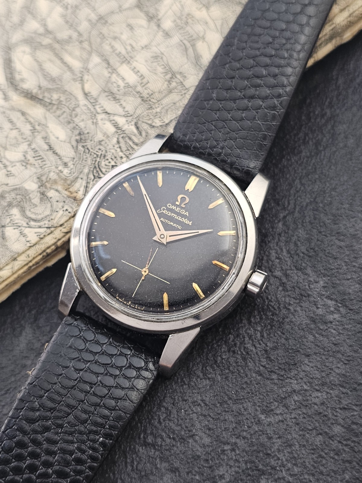 Vintage Omega Seamaster 1956 Automatic Glossy Black Dial Rare
