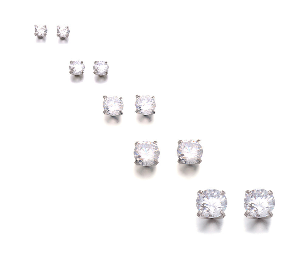 ROUND STUD EARRINGS CZ CRYSTAL TITANIUM POST UNISEX 4mm-12mm