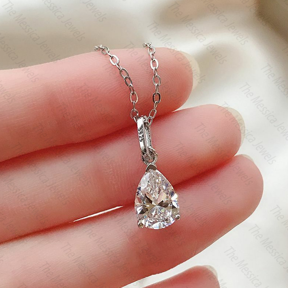 3.20 Ct Pear Moissanite Solitaire Pendant Without Necklace 14k White Gold Plated