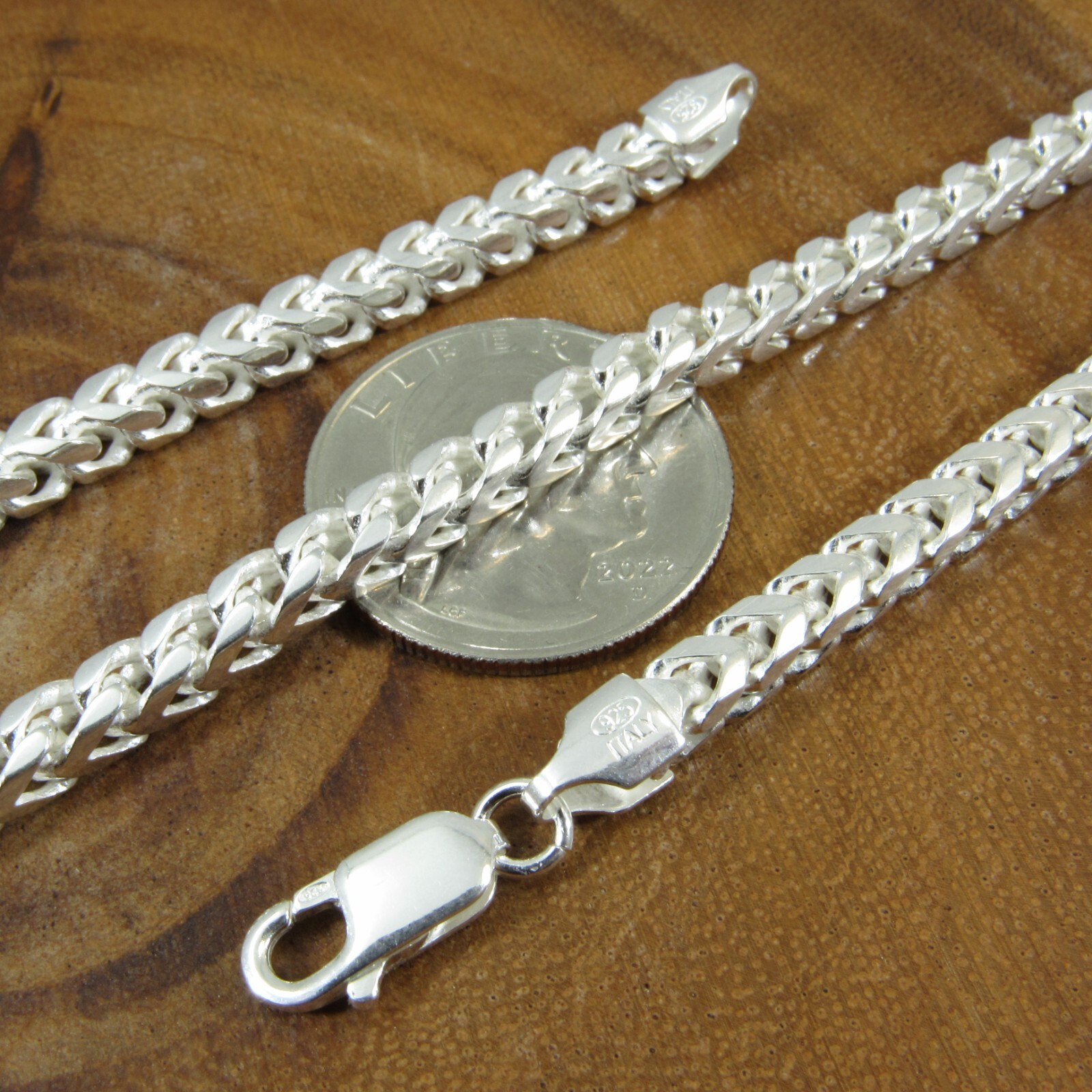 Solid 925 Sterling Silver Mens Italian Franco Link Chain, Hip Hop Jewelry, Italy