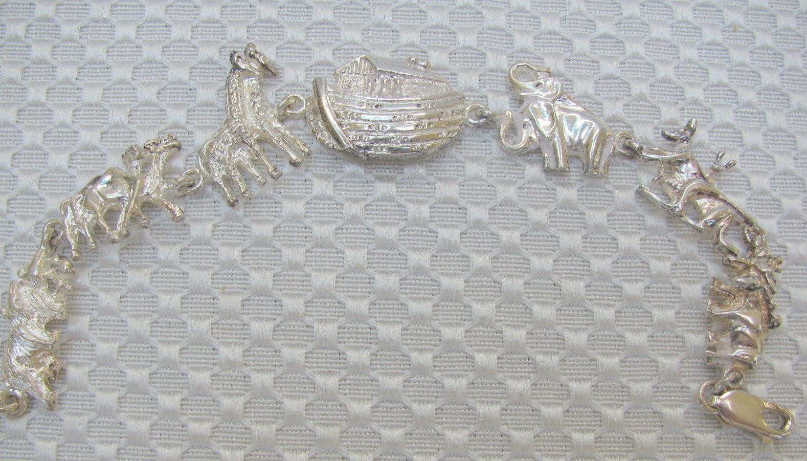 Sterling Silver Noah’s Ark Bracelet Lobster Clasp 7 ¼”