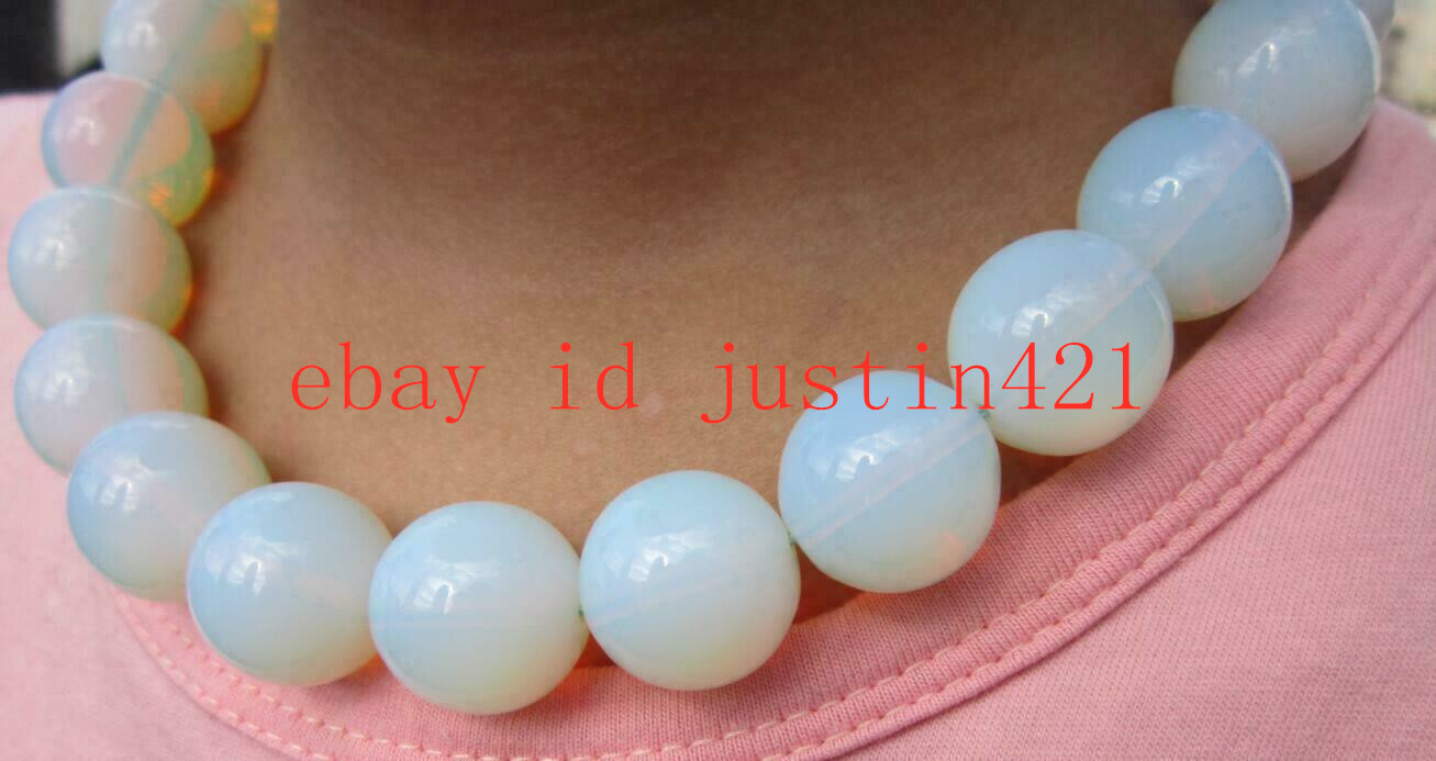 Rare Huge 20mm White Sri Lanka Moonstone Round Gemstone Necklace 18” AAA++