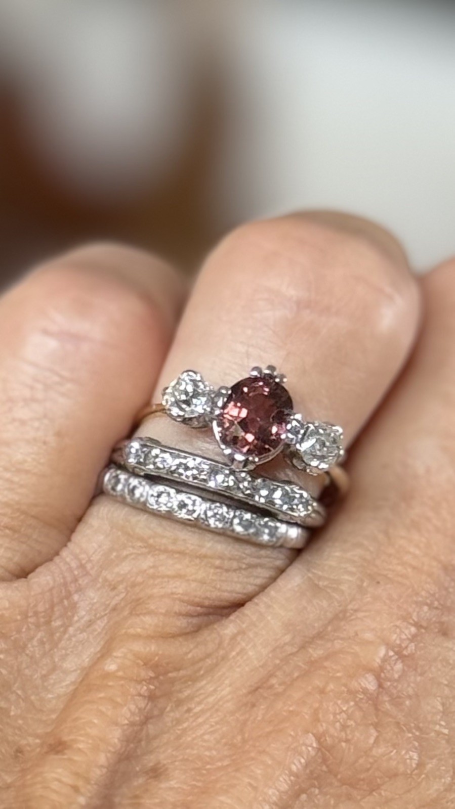 Victorian Trilogy Ring in 18KYellow & White Gold, Spinel 1Ct & 2 (22.5pt) diamon