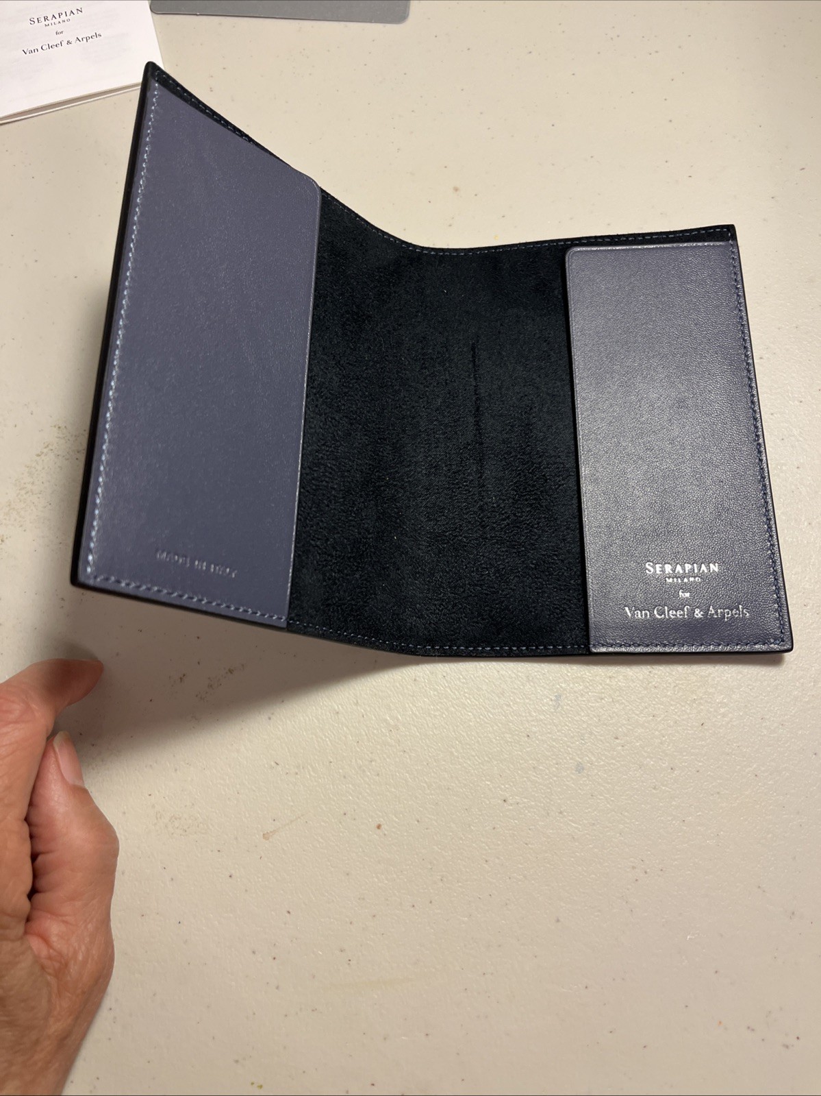 Van Cleef & Arpels Serapian Milano Black Leather Passport Cover MADE IN ITALY